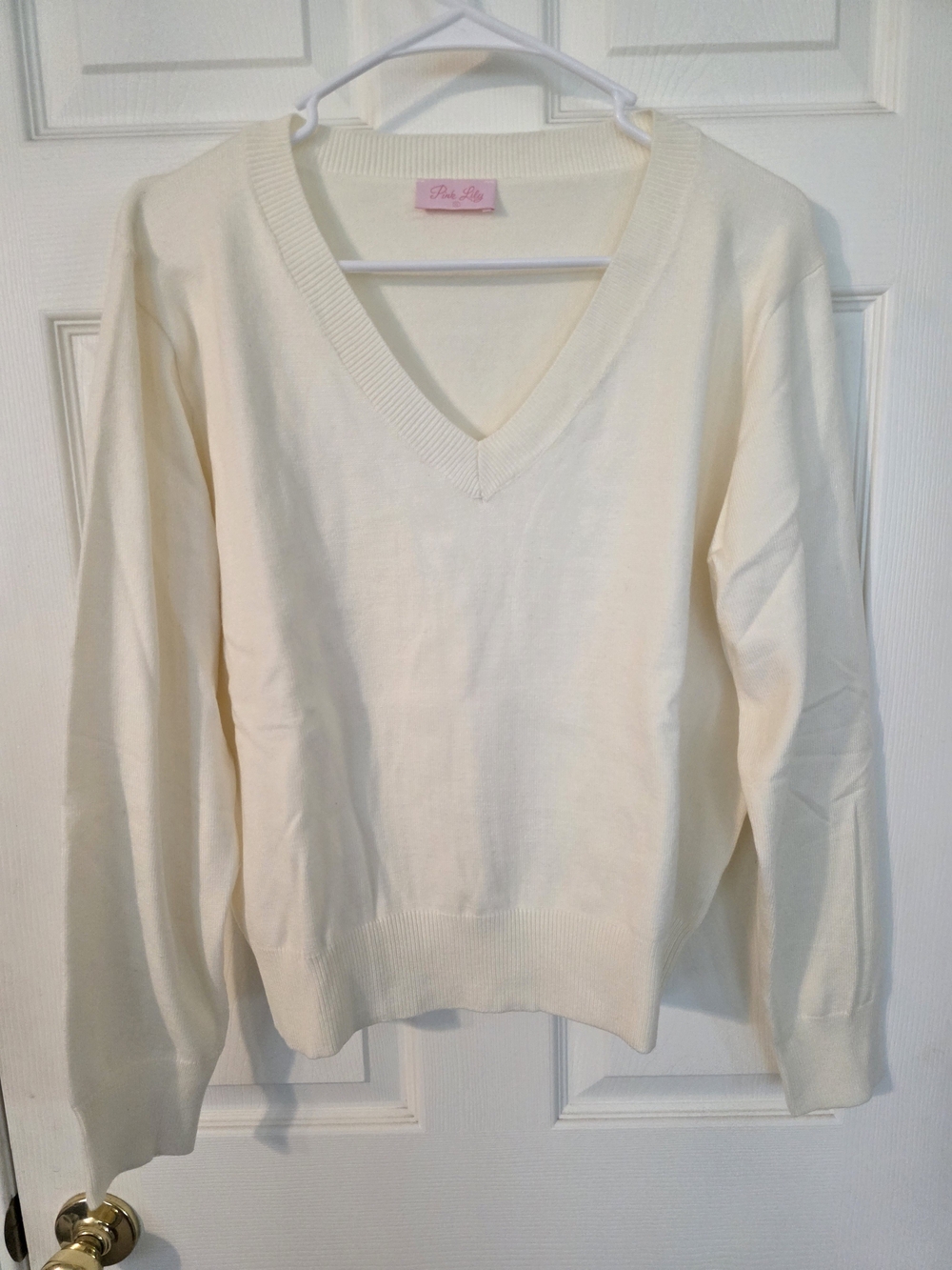 Pink Lily Ivory V-Neck Sweater